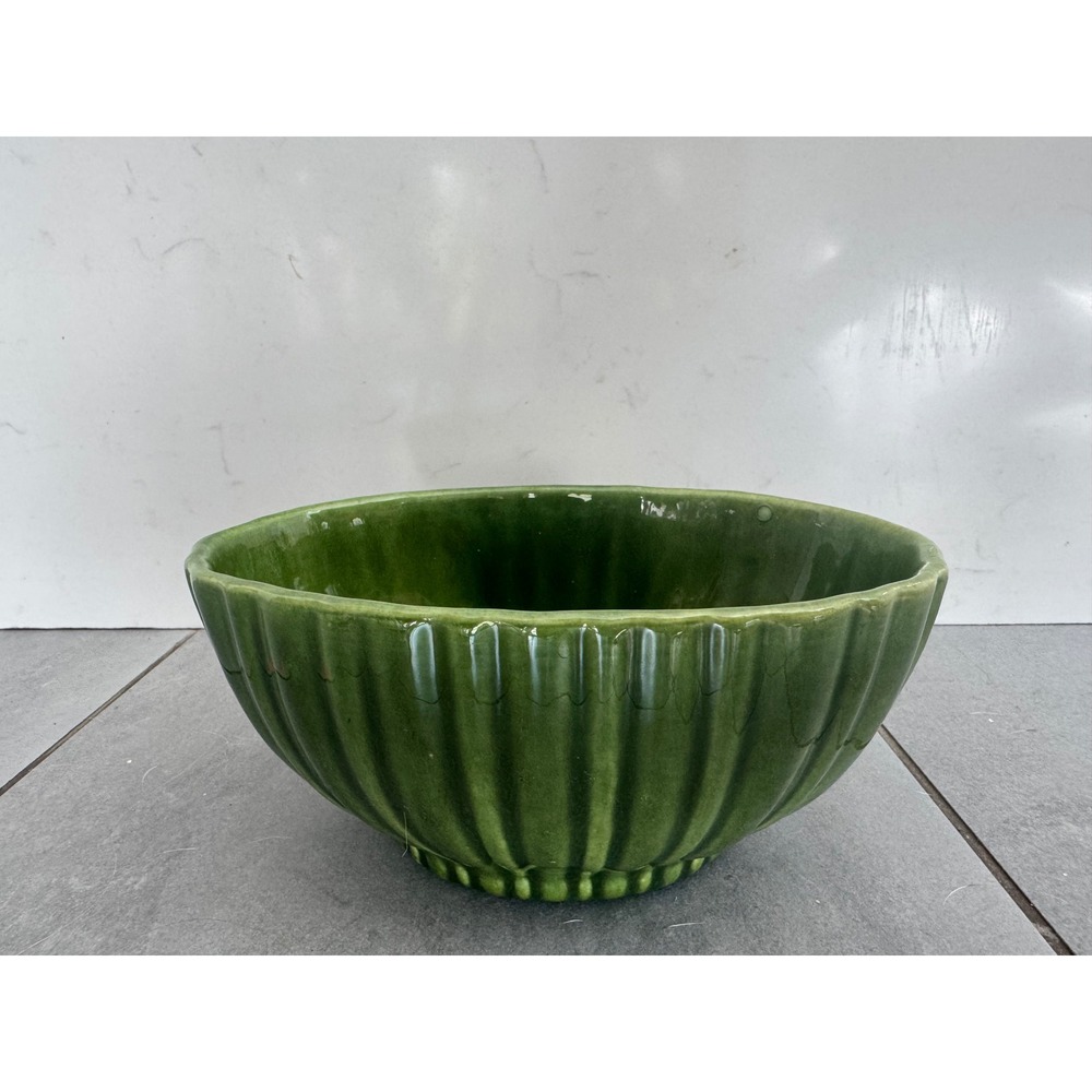 Vintage Haeger Pottery Green Ribbed Oval Planter Bowl 4020 USA Made Ceramic